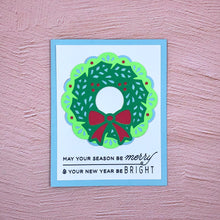 Load image into Gallery viewer, Merry and Bright Wreath Handmade Card